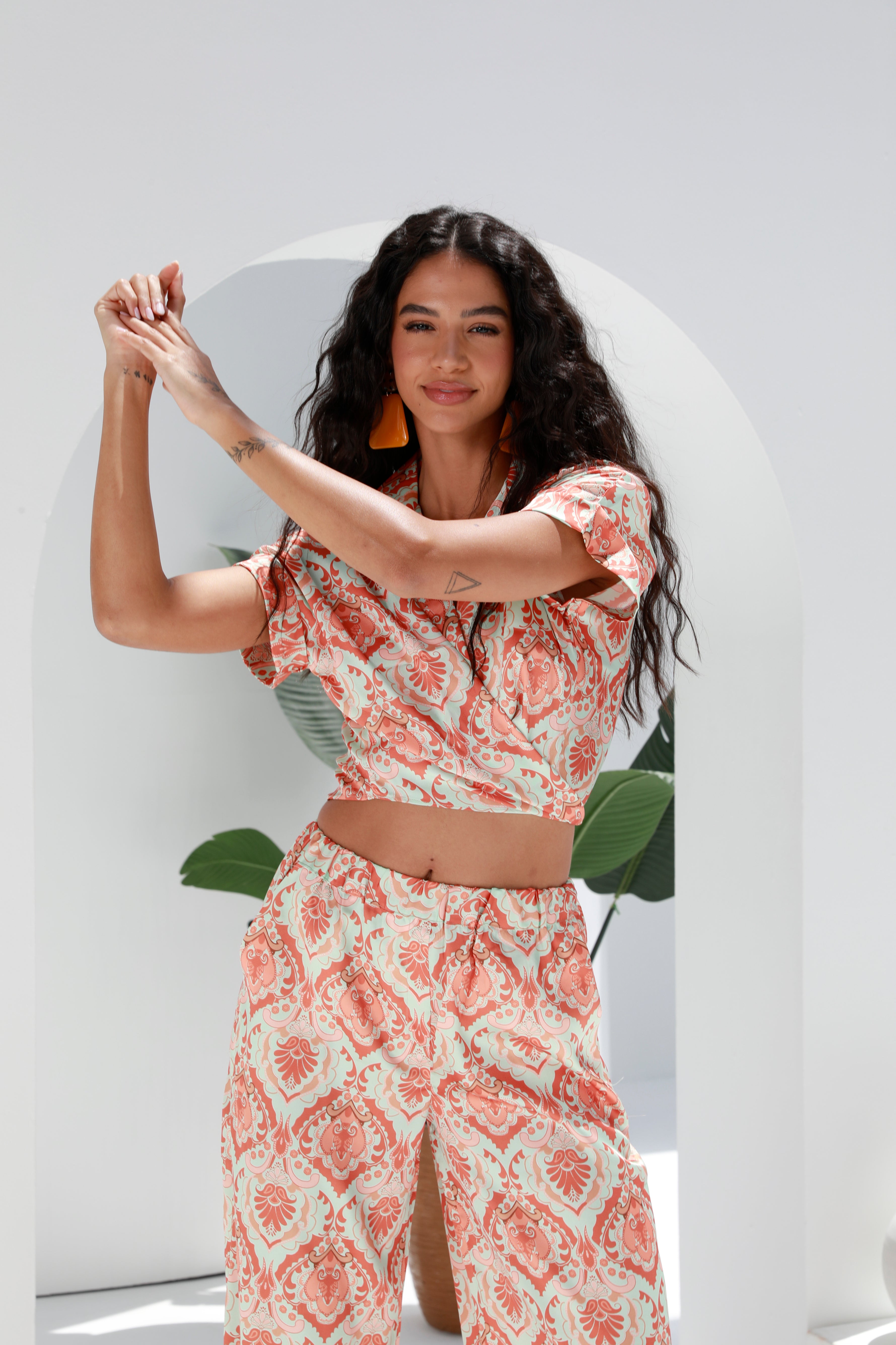 Coral | women's summer co-ord | Tie top and pants | Risska